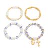 Personalized Chinese Style Blue And White Ceramic Beaded Imitation Pearl Elastic Bracelet, Creative Metal Cross Pendant Bracelet