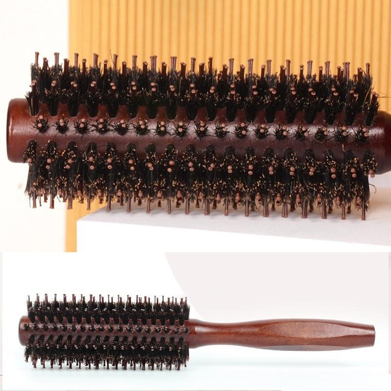 Natural Boar Bristle Hair Round Brush Wood Handle Round Barrel Hair Comb Hair Roller Brush Hairdressing Styling Tools