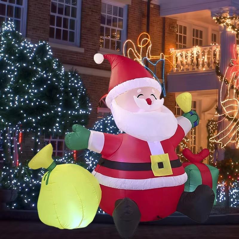 Sitting Santa Claus with Gift Christmas Decoration Inflatable Toys LED Lights Inflated Model Toy Outdoors Xmas Festival Party