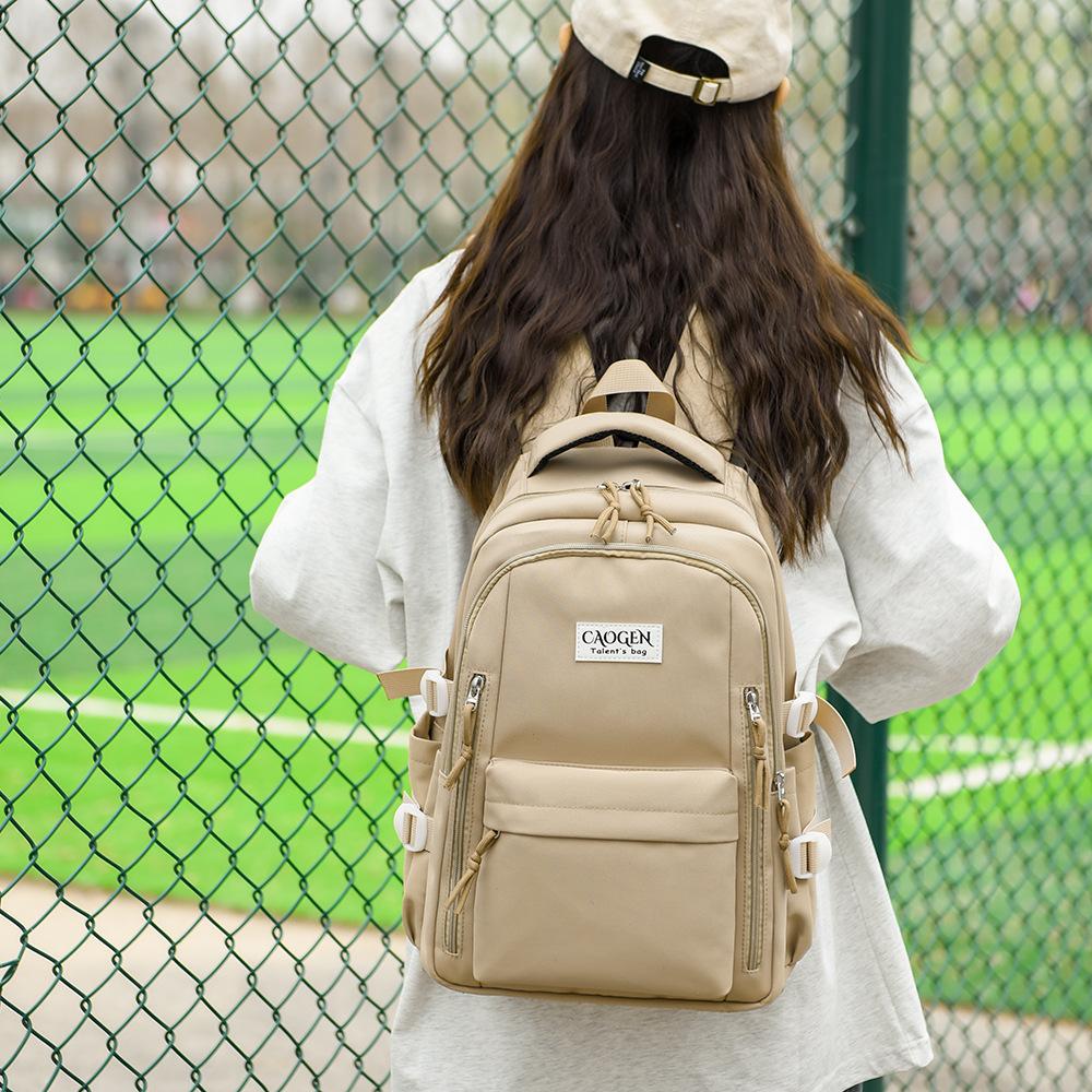 Schoolbag schoolbag high value solid color female college student travel large capacity backpack junior high school students small fresh double