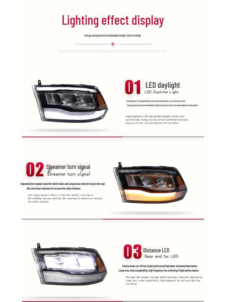 Dodge Ram LED Lens Headlight with Sequential Turn Signal