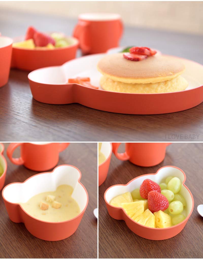 Tak KIDS DISH Gift Box Bear Gray Tak Kids Dish Set, Dishwasher Safe, 4-Piece, Made In Japan, Unbreakable, Microwave Safe (Gray)