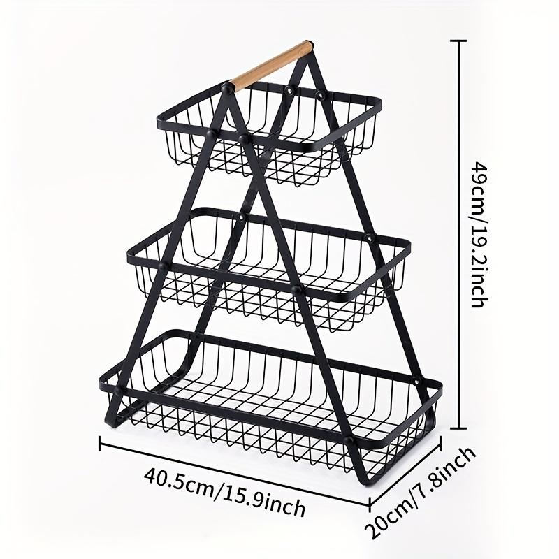 1pc 2/3 Tiers Storage Basket Countertop for Bathroom, Basket Bowl Stand Detachable Metal Wire Basket with Wooden Handle for Bathroom Storage Rack