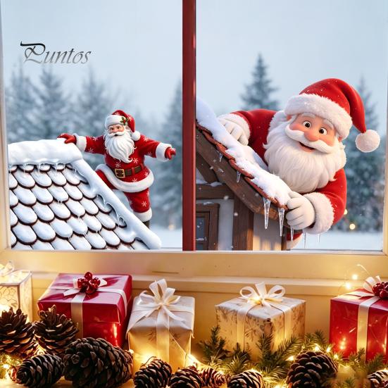 Christmas Window Clings Climbing Santa Cling, Roof Claus Static Waterproof Stickers Decal, Reusable Decorative Glass Sticker for Holiday Party Decor