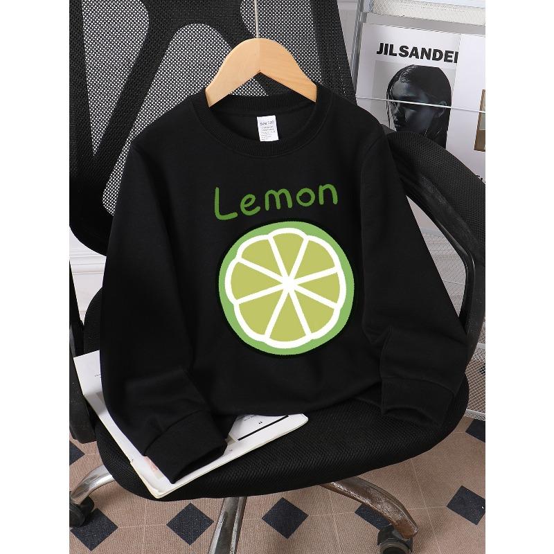 Kids Sweatshirt,Lemon Slice Design Crew Neck Fashion Sweatshirt, Autumn and Winter Top