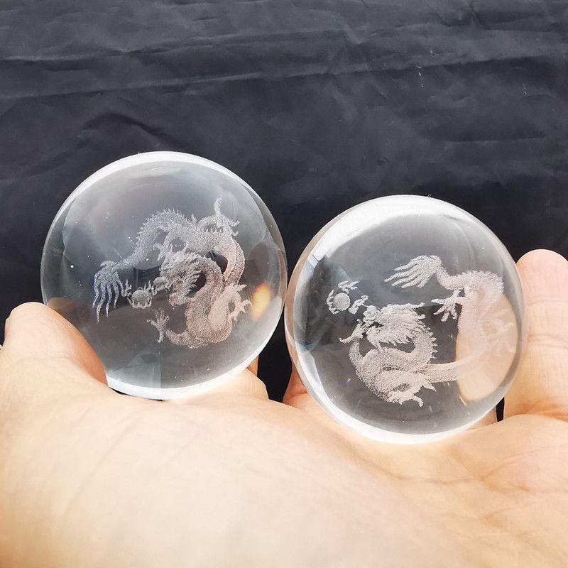 Chinese Dragon & Phoenix 3D Engraved Crystal Lucky Healing Balls Hand Exercise Grip Ball Home Decor Fengshui Ornament Gifts Item