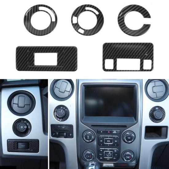 For Ford F150 09-14 Central Console Switch Button Trim Decor Cover Carbon Fiber