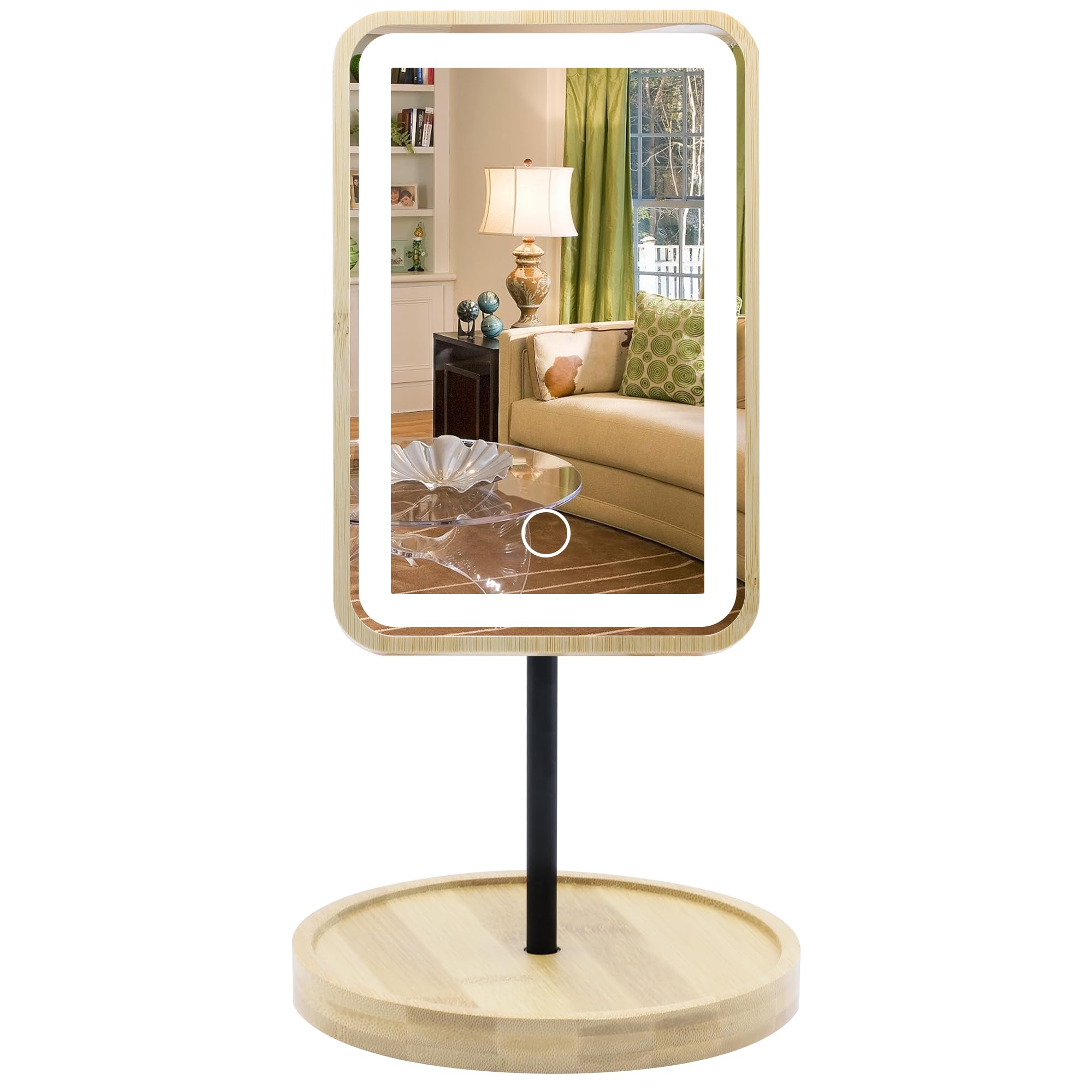 

Hohoemi Светодиодный настольный туалетный столик с деревянным зеркалом для макияжа со светодиодной кольцевой подсветкой, вращающееся зеркало, свет, подставка, макияж, технология, 360°