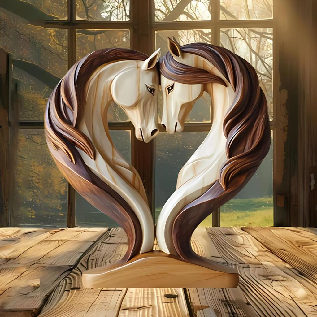 Horse Decor for Home 2D Wood Horse Room Decor Snuggle Pose Animal Sculpture for Workplace Exhibition Hall Shelf Living Room