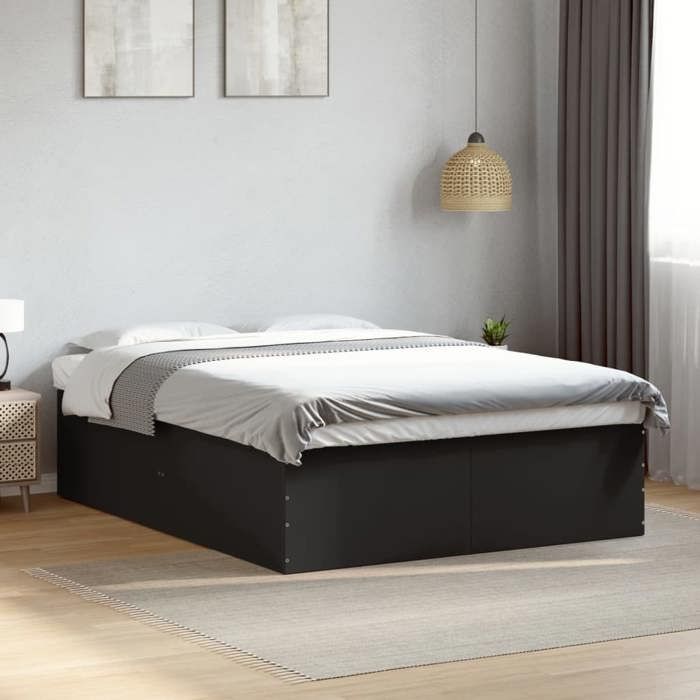 VidaXL Cadre de lit noir 160x200 cm bois d'ingénierie, meuble de chambre à coucher, sommier, lit à panneaux, lit, lit 3280910