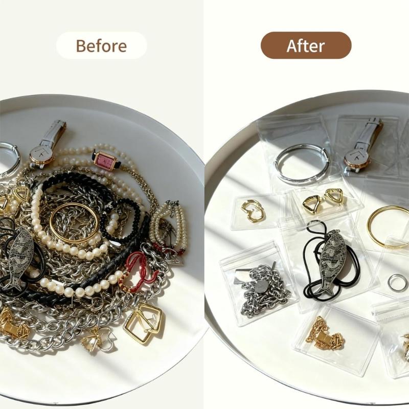 50pcs Clear Jewelry Storage Bags Reusable Zippers Closure Multifunctional PVC Pouch for Gift Packaging Travel Organizers