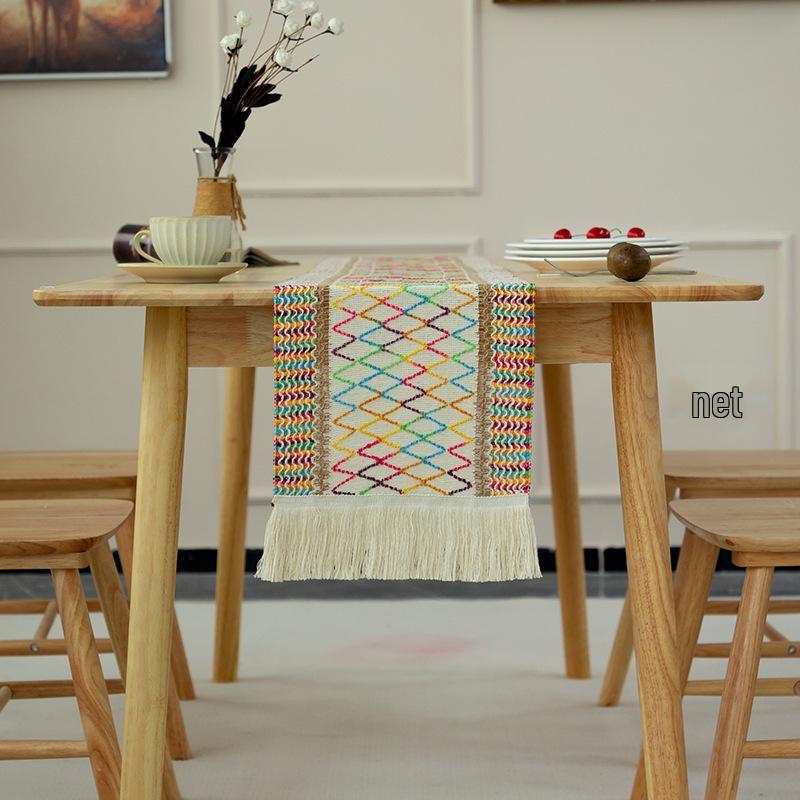 Față de masă retro cu ciucuri din bumbac și in Henggang – Stil american de lux ușor