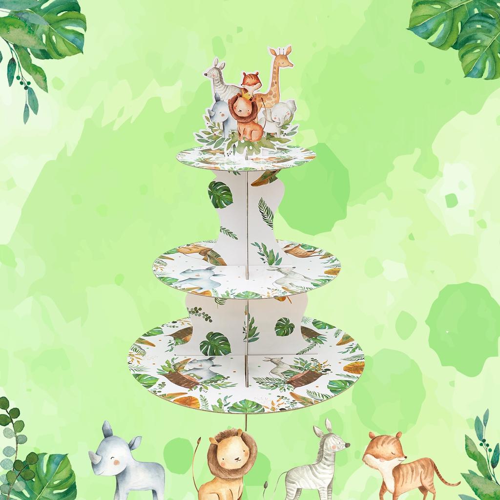 Jungle Animals Safari Cupcake Stand Baby Shower Birthday Party Decorations Cupcake Holder Kids Wild One Party Supplies