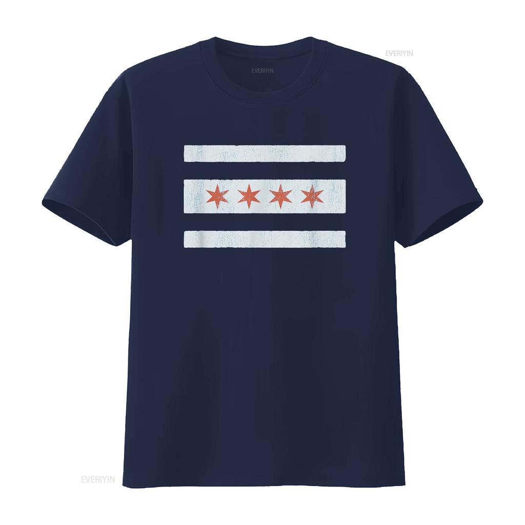 Vintage Chicago Flag T Shirt Souvenir Women vintage Washed Versatile Casual fashion streetwear designer clothes Breathable
