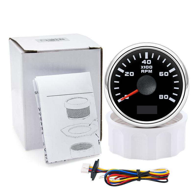 2" 52mm Tachometer 7 Color Light 3000,4000,6000,7000,8000 RPM Meter Hourmeter for Marine Boat Car 12V24V Waterproof IP67