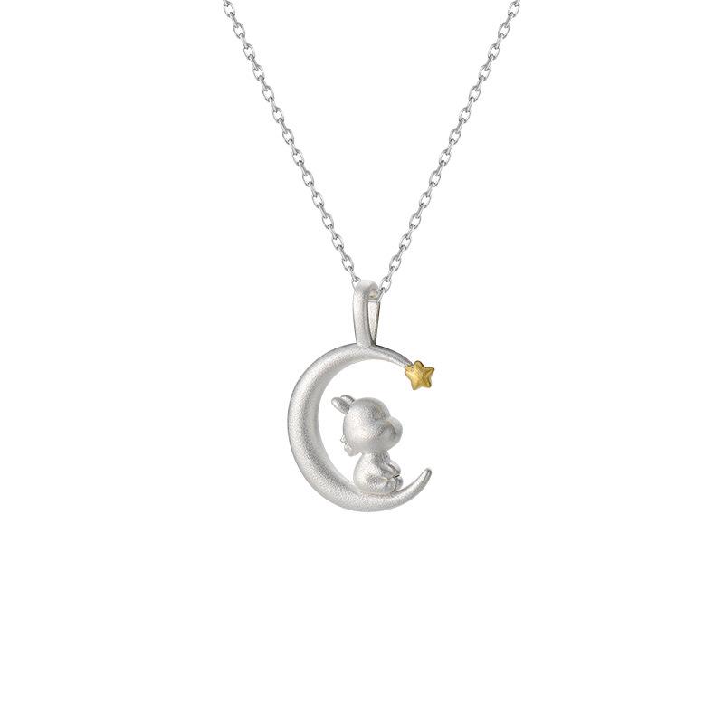 Colier Drăguț Dragon Observând Luna China-Chic Cadou Premium Lanț Guler de Lux