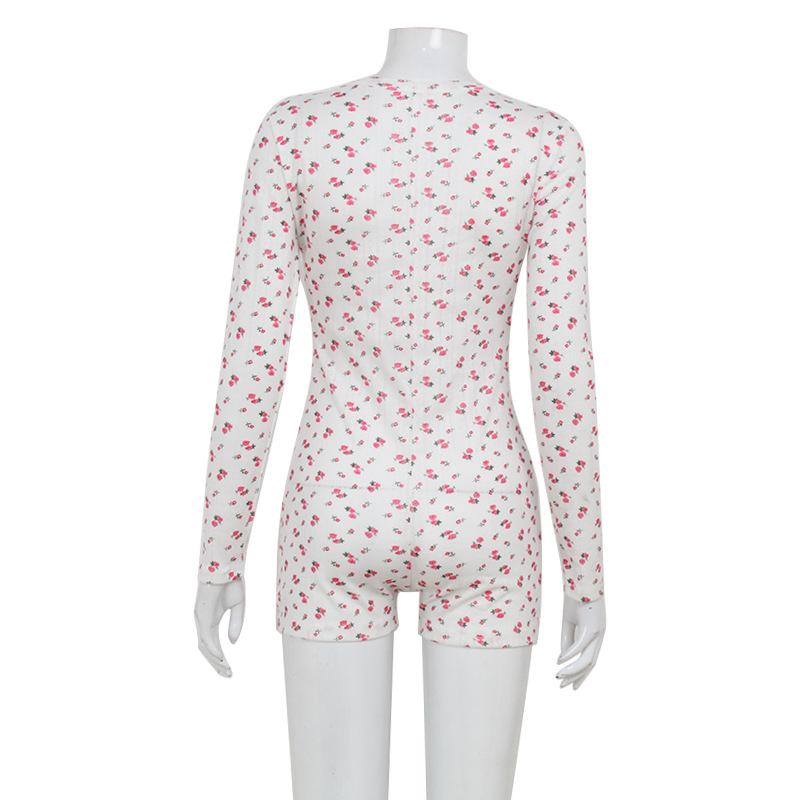 Europäische und Amerikanische Sommer Mode Floral Print Langarm V-Ausschnitt Slim Fit Haus Jumpsuit