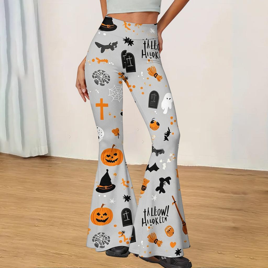 Women's Halloween Print Flared Yoga Pants Casual Stretch Waistband Comfortable Fit Soft Fabric Workout Leggings