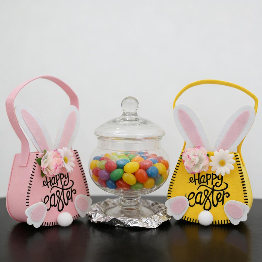 Oster-Tragetasche mit Henkeln Wiederverwendbare Osterhase-Geschenktasche mit Hasenohr und Blumen für Kinder Oster-Geburtstagsfeier Gastgeschenke