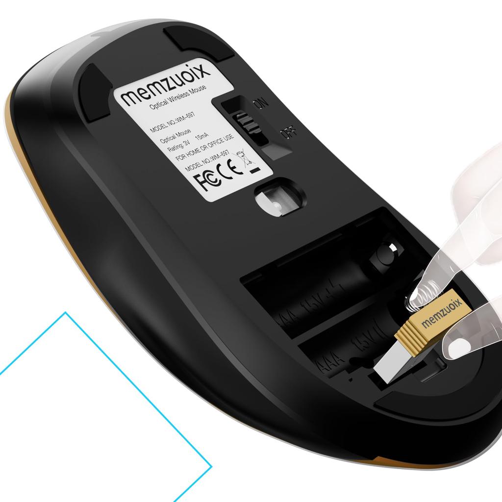 Memzuoix Gold Wireless Mouse for and 1400DPI USB and 2.4G 5-Button Laptops, PCs, Desktops! High-Precision, Receiver, Portable, Battery-Powered,
