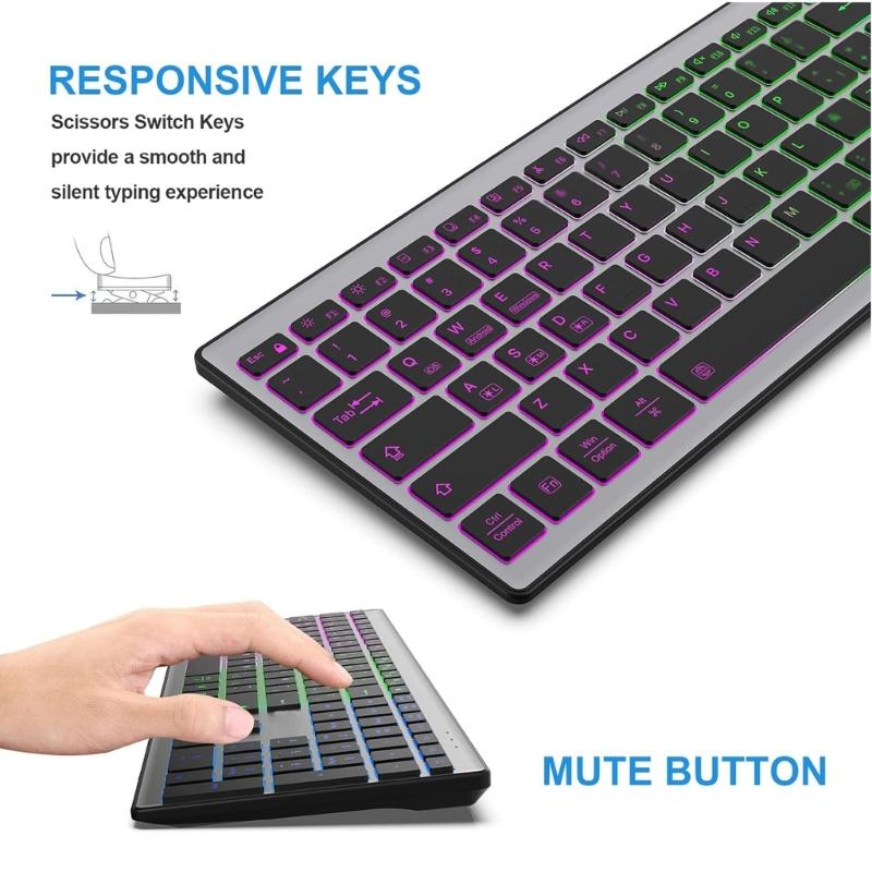 Rechargeable Bluetooth-compatible Keyboard 110Key Wide Compatibility Support 7 Color Backlit Quiet Typing