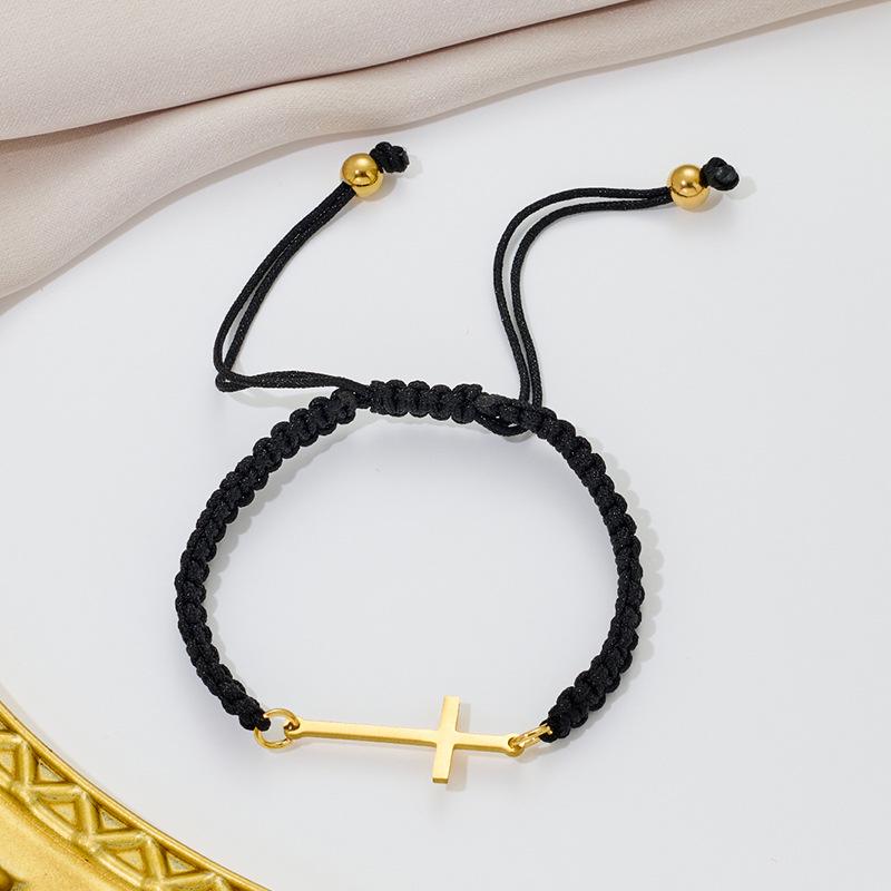 Elegant Cross Pendant Bracelet - Stainless Steel Fashionable Rope Design