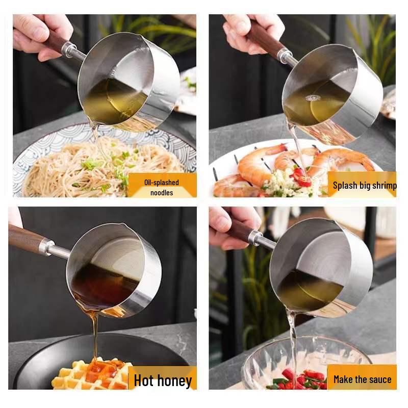 304 Stainless Steel Non-Stick Mini Pot with Wooden Handle - Ideal for Baby Food, Milk, and Small Dishes