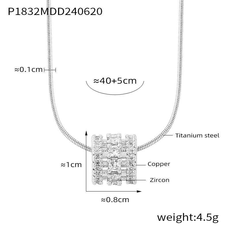French Retro Light Luxury Rhinestone Pendant Necklace, Copper & Titanium Steel Chain