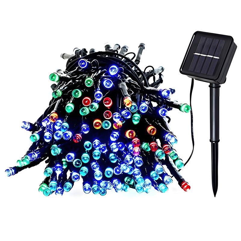 Remote-Controlled Solar Fairy String Lights, Waterproof, Dark Green Wire, Ideal for Christmas, Courtyard, and Camping Decorations.