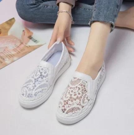 

Women Shoes Summer Mesh Lace Women Casual Shoes Sneakers Breathable Hollow Flat Loafers Slip-On Height Increase Shoe2026 35 білий