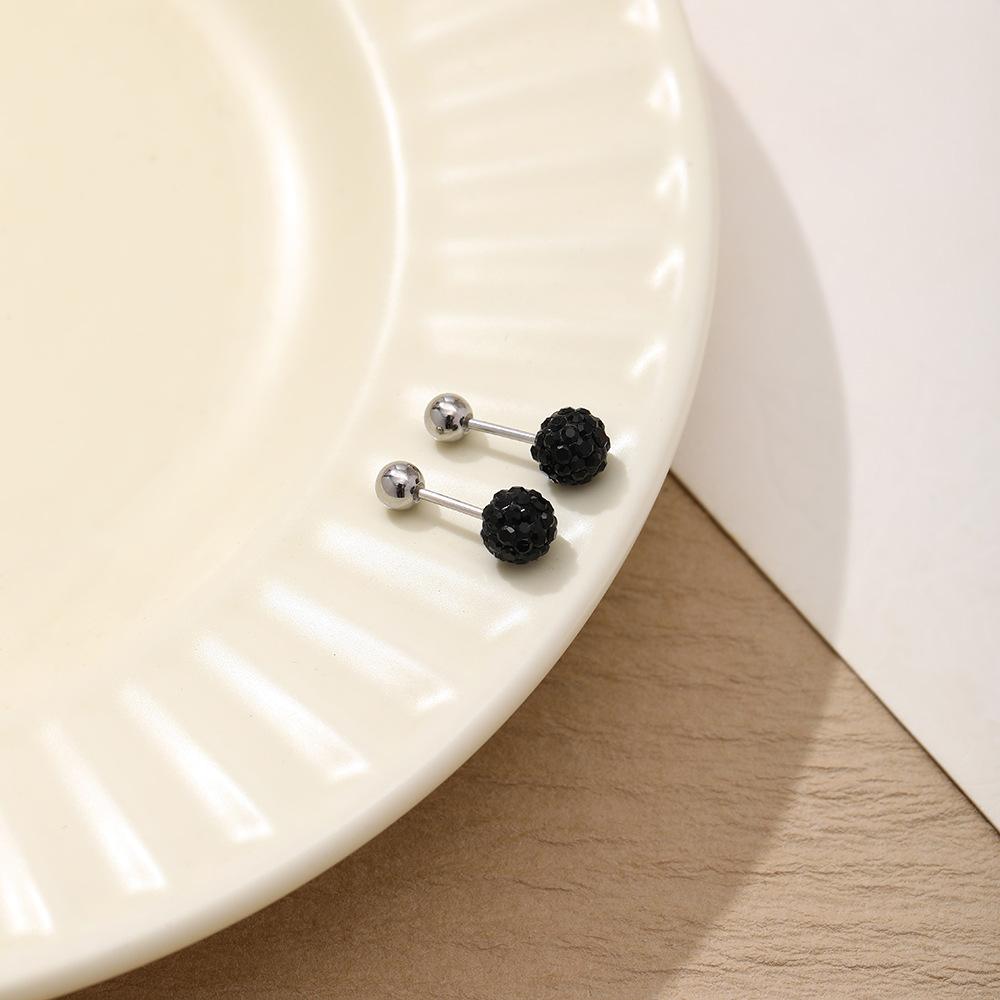 Geometric Simplicity, Light Luxury Stud Earrings, Double Ball Super Flash Full Diamond Stainless Steel Earrings, Daily Niche Earrings.