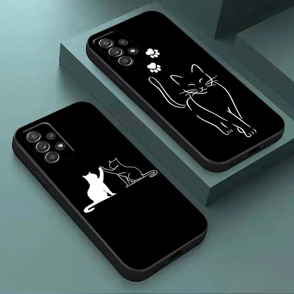 For Samsung Galaxy A56 Case A54 A52 A53 5G A36 A34 A35 A33 A32 A50 A72 A73 A26 A25 A16 Cute Black Cat Line Phone Case Soft Cover