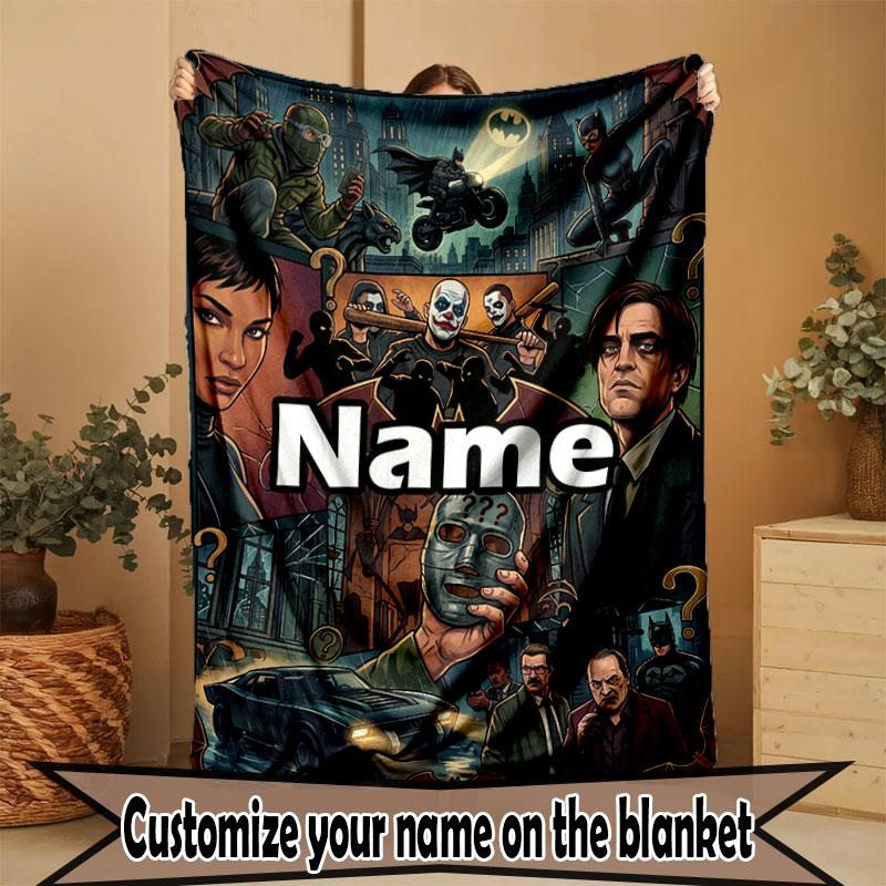 Custom Name Personalized Batman Print Blanket, Home Decor, Bedroom, Sofa, Camping, Couch, Gifts for Birthday Christmas