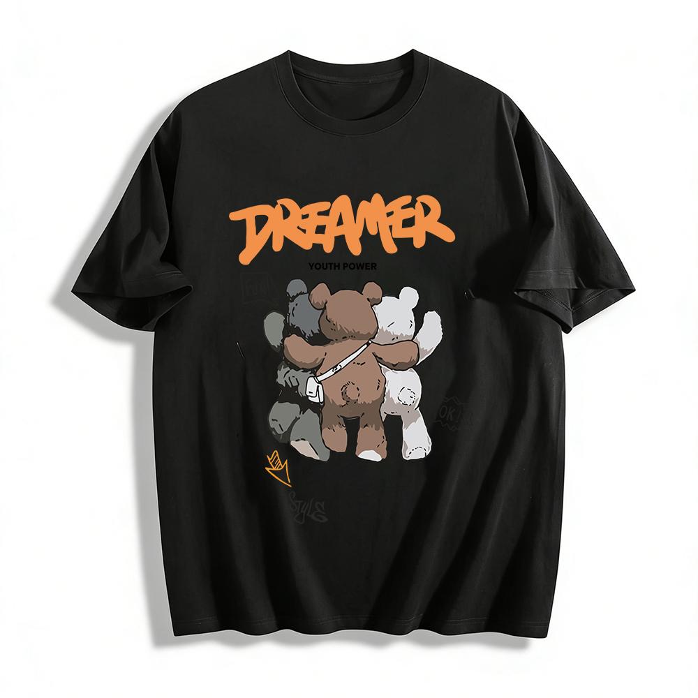 

Dreamer Youth Power Hugging Bears Print Sweatshirt Trendy Casual Loose Fit Top For Teens Pure cotton T-shirt XXS