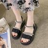 Thick soled sandals with feminine fairy style 2025 summer new elastic band student flat Roman shoes