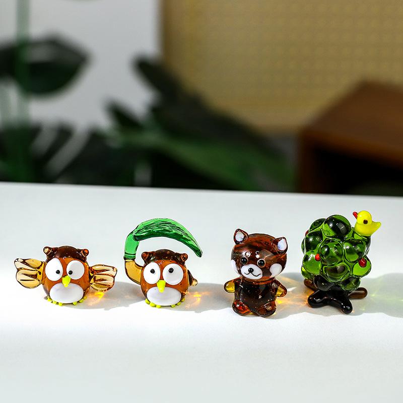 Creative Japanese-style Mini Glass Animals Ornaments Cute Forest Animal Owl Deer Tiger Glass Ornament Home Decor Accessories