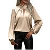 Damen Minimalistisch Hoher Halsausschnitt Farbe Plissiert Lässig Vielseitig Satin Langarm T-Shirt Top