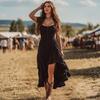 Elegantes trägerloses Damenkleid mit geraffter Taille, Bodycon Midi-Kleid, gerüschter Saum, Knopfleiste vorne, ärmellos, Sommerkleid