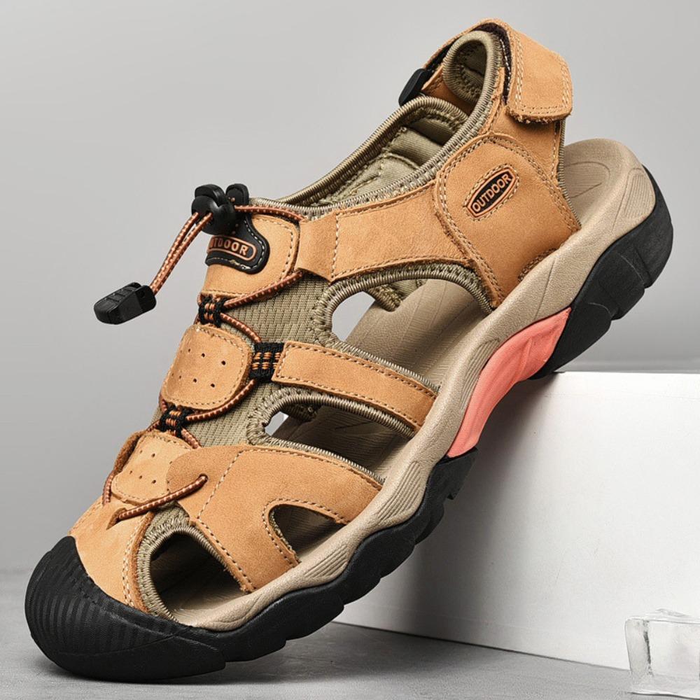 Mens Summer Leather Sandals Large Size Outdoor Water Shoes Casual Beach Sandals