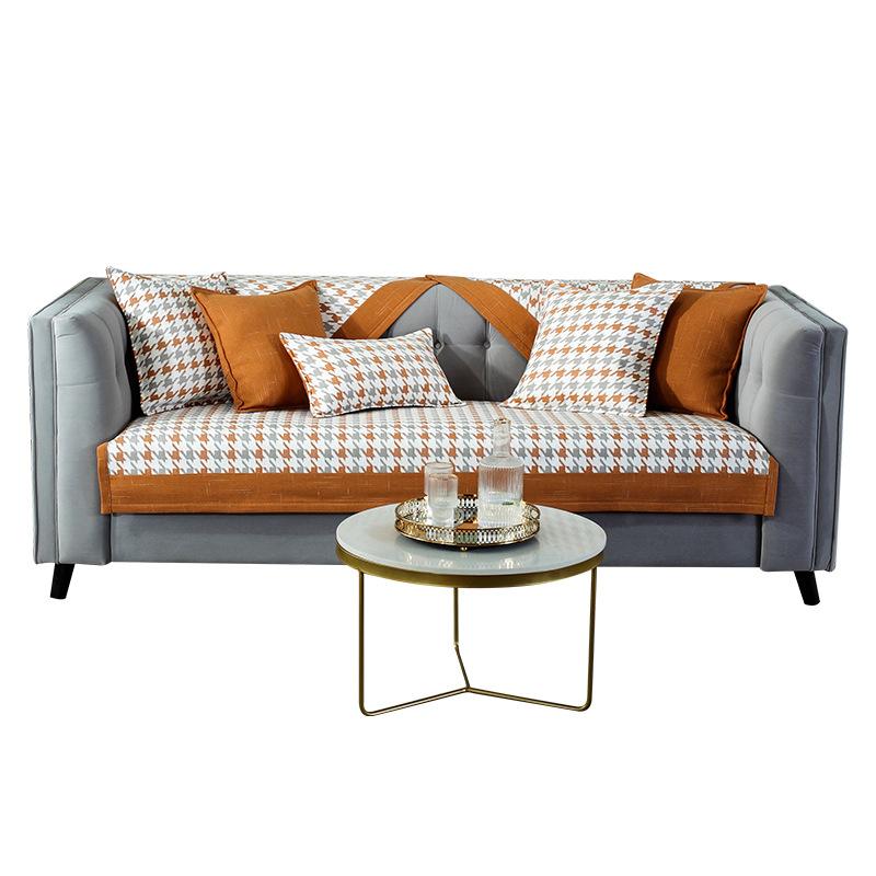 

Современный светлый роскошный диван-подушка с рисунком «гусиная лапка» Four Seasons Universal Non-Slip American Living Room Leather Sofa Seat Cover Cover Towel 70*70