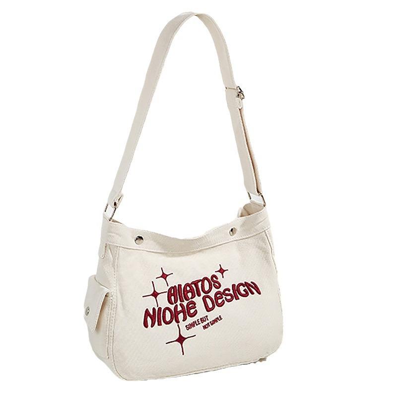 

Японская холщовая сумка женская студенческая для занятий в классе в праздном стиле большая вместимость на плечо через плечо нишевая вышивка сумка-тоут белый