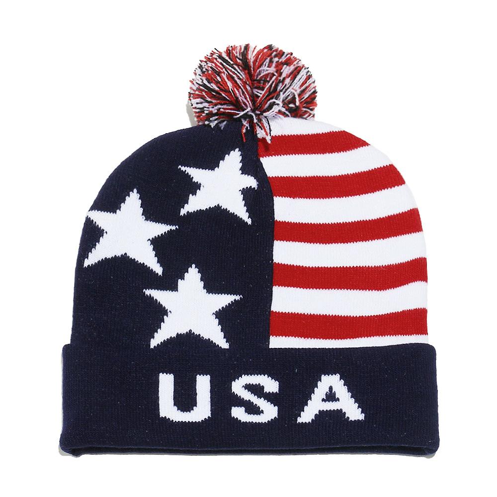 Autumn and Winter Independence Day Wool Hat Flag Stars USA Jacquard Knitted Hat Men and Women