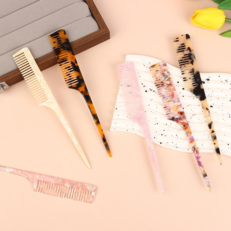 High Quality Acetate Korean Style Simple Marble Texture Long Handle Pointed Tail Comb Anti-Static Hairdressing Comb