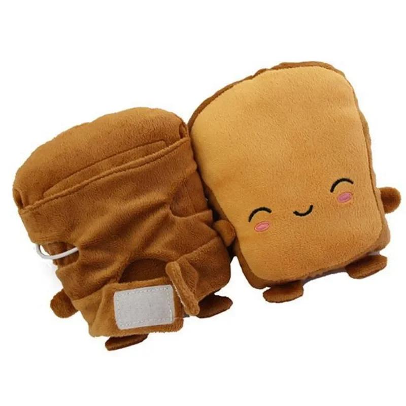 

USB 1Pair Cute Panda Toast Shape Warm Gloves Heated Hand Warmer Heating Half Finger Winter Warm Gloves For Office Christmas Gift