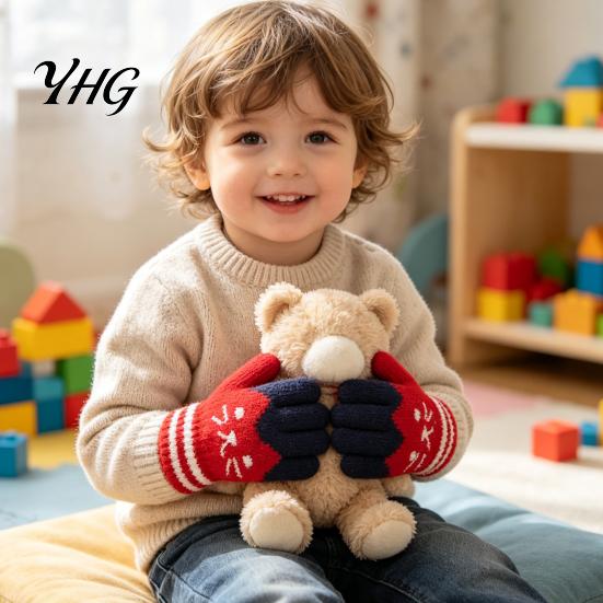 Cozy Imitation Cashmere Gloves for Kids 1 Pair Winter Gloves, Thick Lined Mittens with Windproof Toddlers Cute Cat Pattern, Soft Warm Knit Handwear
