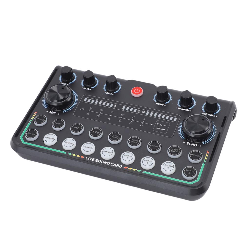 Live Sound Card Multi Functional Light Control Voice Changer Sound Mixer Board for Live Streaming Podcast