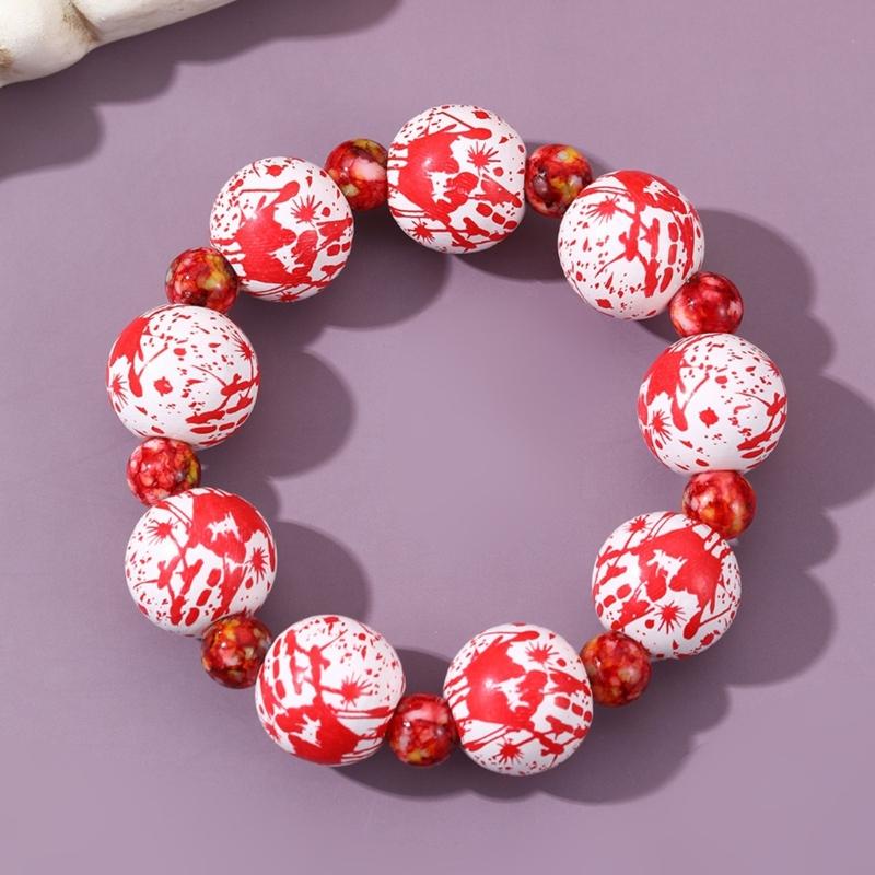 Skull Pumpkin Spiders Bead Bangle Simple Halloween Beaded Bracelet Wristband Adjustable Elastic Bangle Statement Jewelry