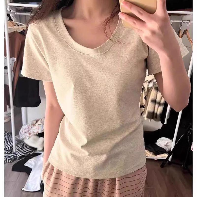 Summer Simple Round Neck Short Sleeve T Shirt Women Casual Slim Fit Tee Loose Fit Basic Top Student Trendy