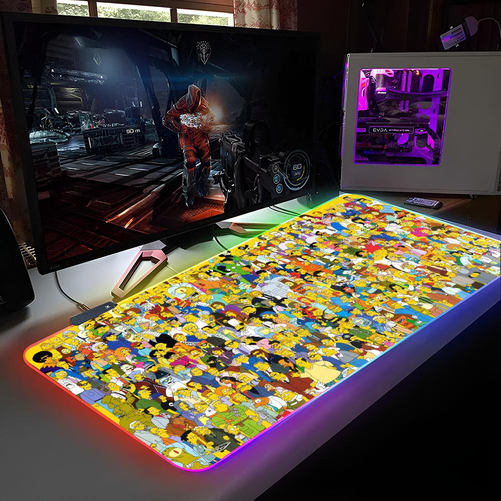 The-Simpsons Cartoon Mouse Pad RGB Backlit Mouse Pad Laptop Mouse Pad Laptop Gamer Computer Desk Gaming Accessories RGB600x300x3mm