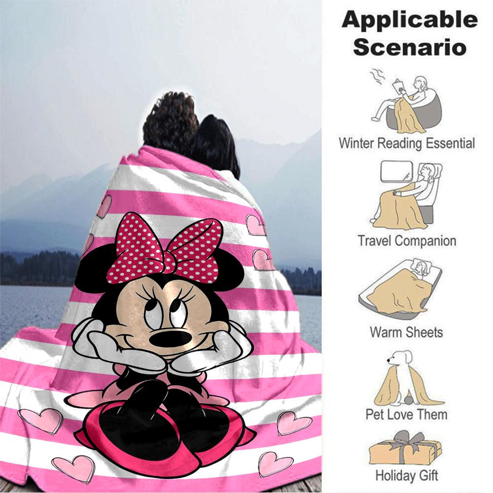 Pink Minnie Mouse Heart Blanket Soft Throw Blanket For Home Bedroom Bed Sofa Travel Office Solid Christmas Blanket